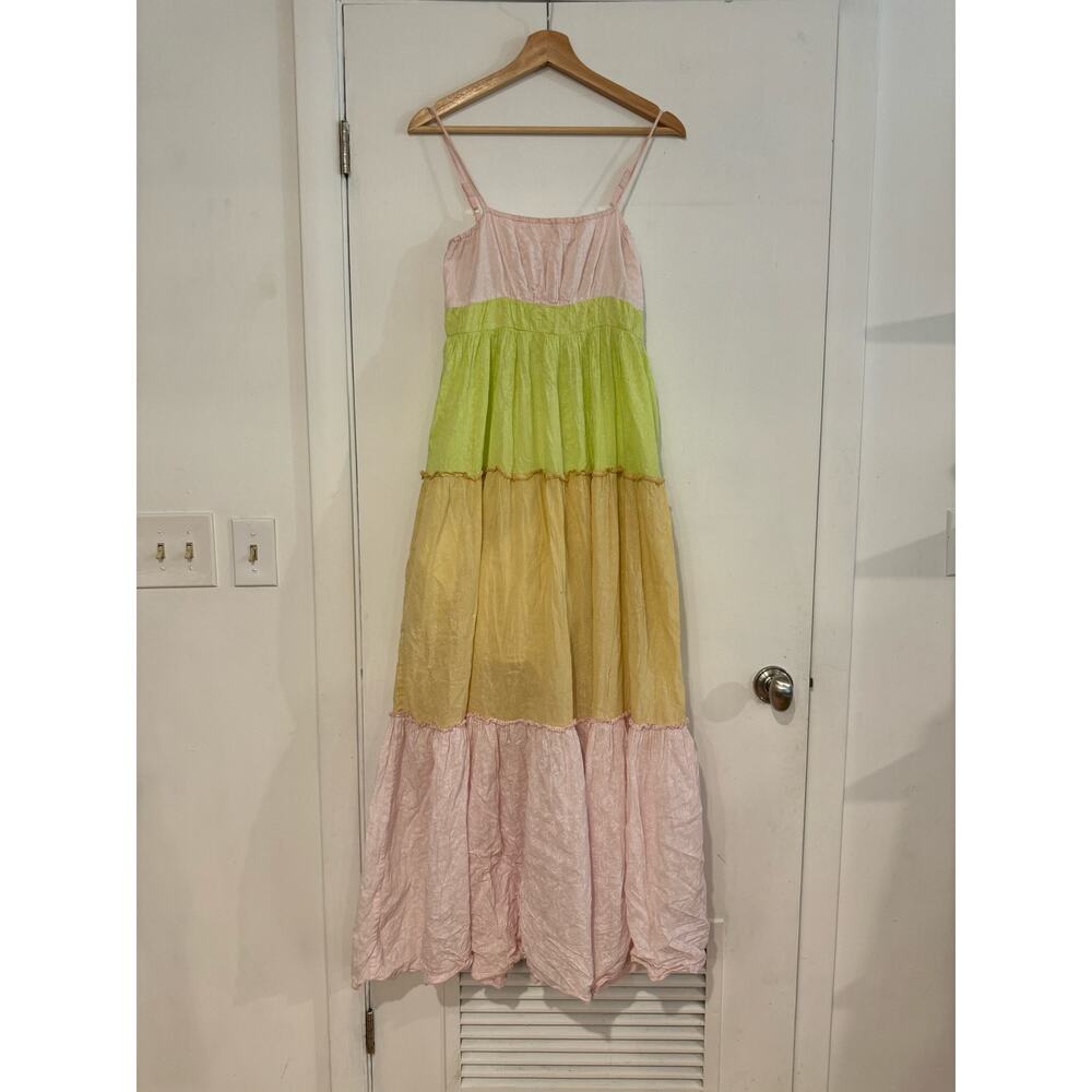Ro's Garden Dress Anthropologie Tiered pastel floral 100% cotton maxi sun XS
